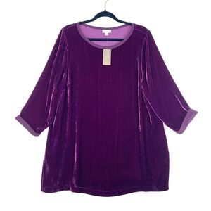 J Jill Aubergine Purple Silk Blend Velvet Tunic Top Women's Large Plush